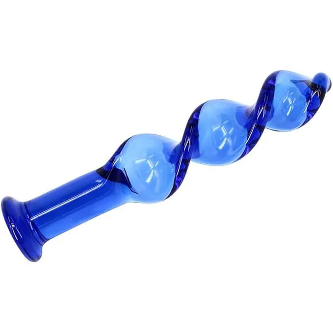 Dildos Sexy Emporium The Bolt Blue Twisted Screw Glass Dildo