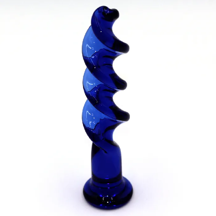 Dildos Sexy Emporium The Bolt Blue Twisted Screw Glass Dildo
