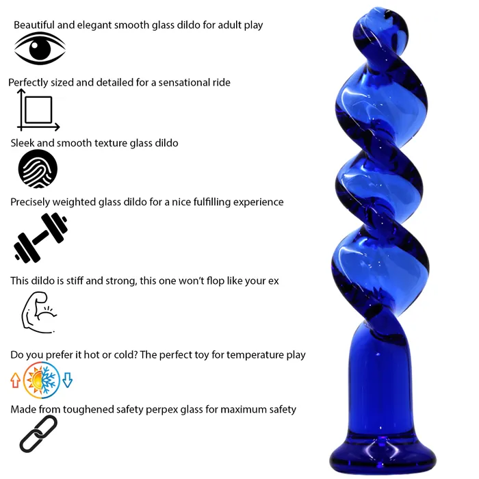 Dildos Sexy Emporium The Bolt Blue Twisted Screw Glass Dildo