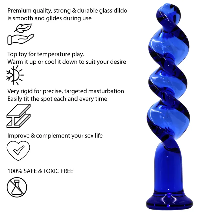 Dildos Sexy Emporium The Bolt Blue Twisted Screw Glass Dildo