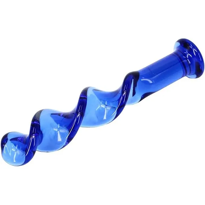 Dildos Sexy Emporium The Bolt Blue Twisted Screw Glass Dildo