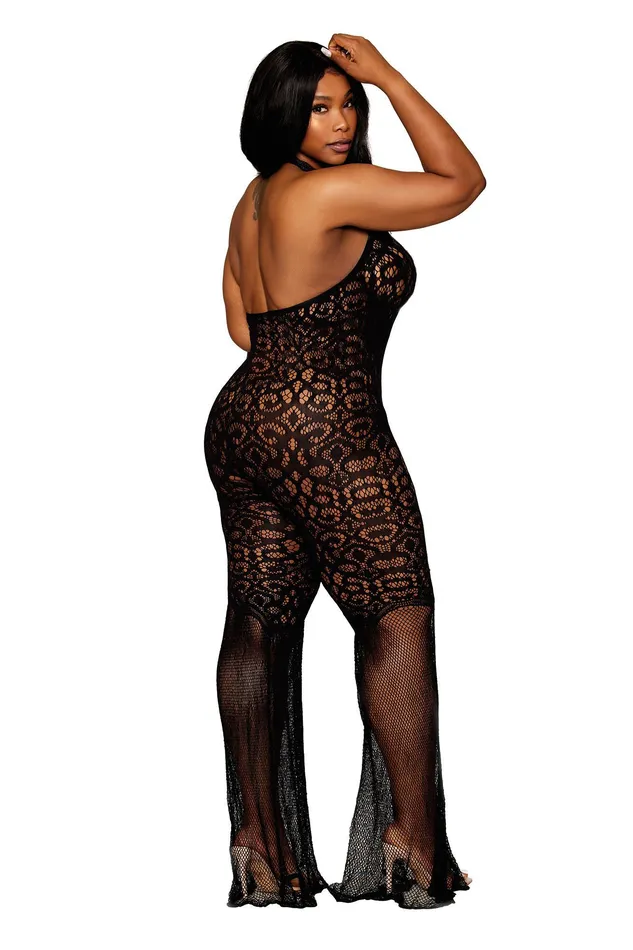 Dreamgirl Flair Leg Bodystocking Queen Size Black Bodystockings Playsuits Dreamgirl Flair Leg Bodystocking Queen Size Black Bodystockings Playsuits